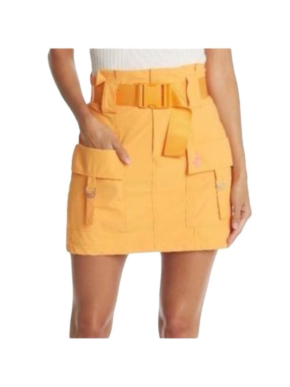 Juicy Couture orange cargo belted paper bag mini skirt XS